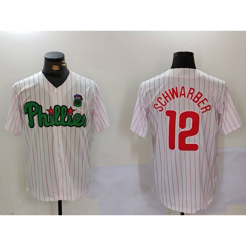 Philadelphia Phillies #12 Kyle Schwarber White Green Jereymy Cool Base Stitched Jersey 2