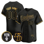 Custom Los Angeles Dodgers Vin Patch & Kobe Bryant Signature Vapor Premier Limited Jersey ¨C Black Jereymy