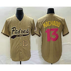 San Diego Padres #13 Manny Machado Number Tan Jereymy Pinstripe 2023 City Connect Cool Base Stitched Jersey