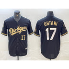 Los Angeles Dodgers #17 Shohei Ohtani Number Black Gold Jereymy Stitched Cool Base Jersey 2