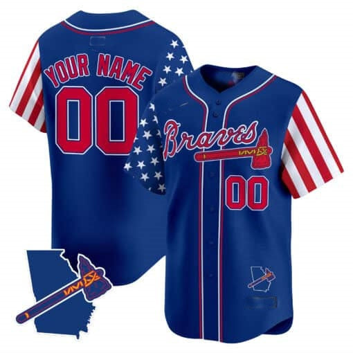 Custom Atlanta Braves 2024 Independence Day Vapor Premier Limited Jersey V2 ¨C Royal Jereymy