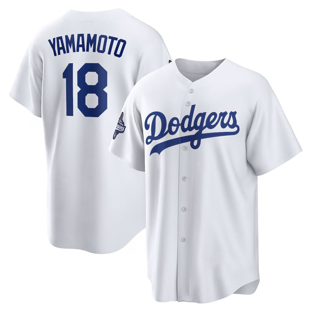 Los Angeles Dodgers #18 Yoshinobu Yamamoto White Jereymy 2025 World Series Champions Home Replica Jersey