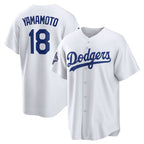 Los Angeles Dodgers #18 Yoshinobu Yamamoto White Jereymy 2025 World Series Champions Home Replica Jersey