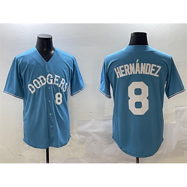 Los Angeles Dodgers #8 Enrique Hern¨¢ndez Light Blue Jereymy Limited Stitched Jersey