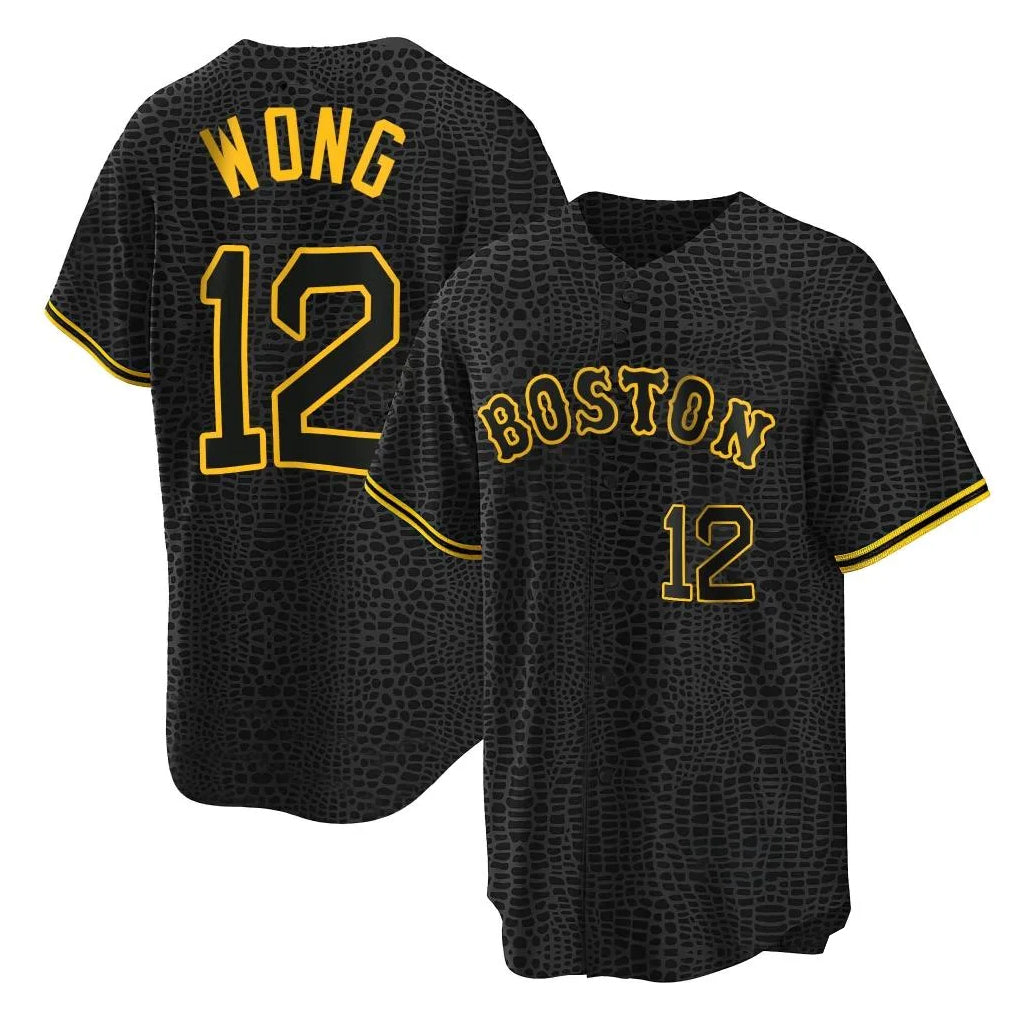 Boston Red Sox #12 Connor Wong Player Black Jereymy Snake Skin City Home Game Stitched Jerseys