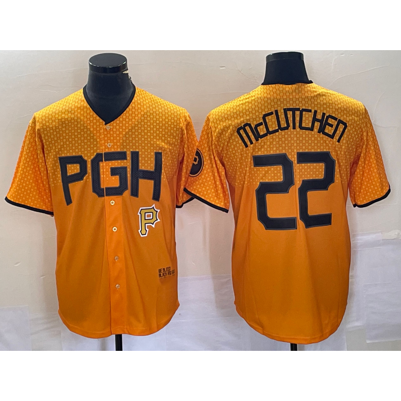 Pittsburgh Pirates #22 Andrew McCutchen Gold Jereymy 2023 City Connect Stitched Jersey 2