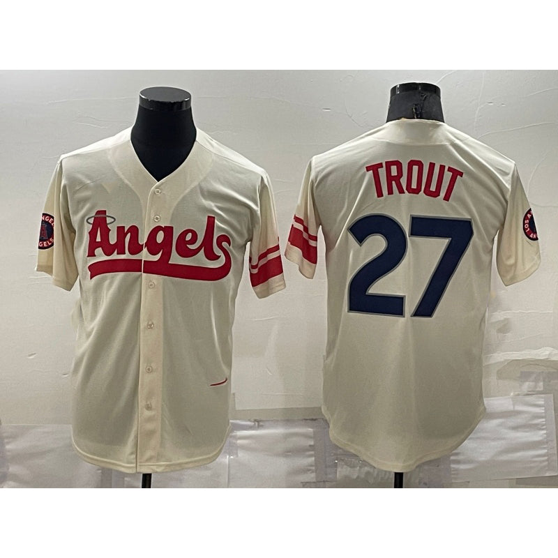 Los Angeles Angels #27 Mike Trout Cream Jereymy 2022 City Connect Cool Base Stitched Jersey