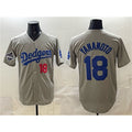 Los Angeles Dodgers #18 Yoshinobu Yamamoto Gray Jereymy 2025 World Series Champions Patch Stitched Jersey