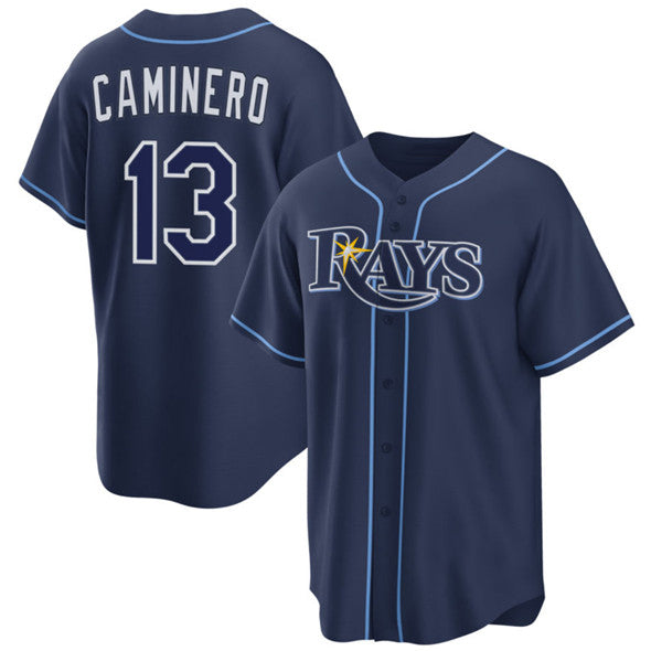 Tampa Bay Rays #13 Junior Caminero Navy Jereymy Cool Base Stitched Jersey