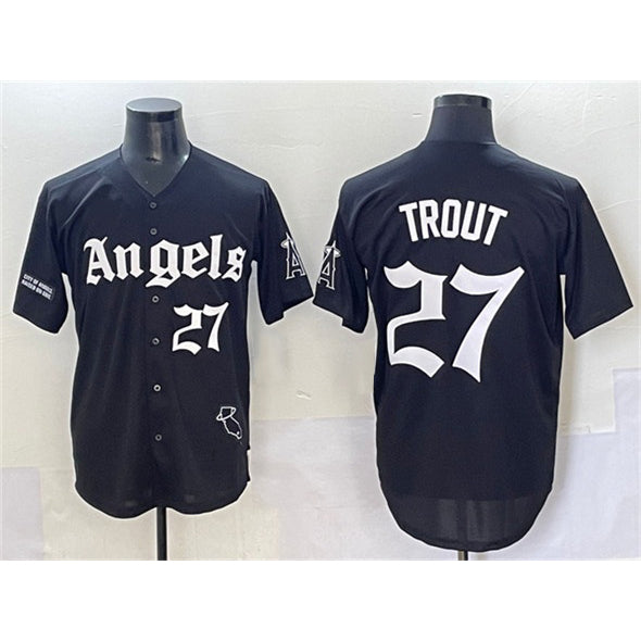 Los Angeles Angels #27 Mike Trout Black Jereymy 'Gothic Halo Edition' Vapor Limited Stitched Jersey