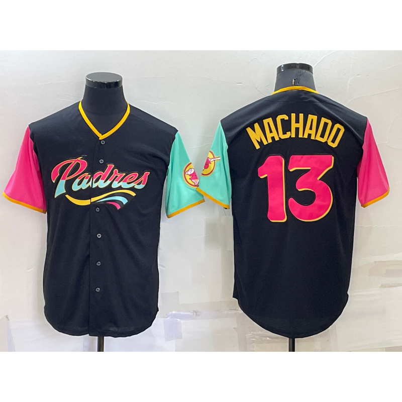 San Diego Padres #13 Manny Machado Black Jereymy 2022 City Connect Cool Base Stitched Jersey