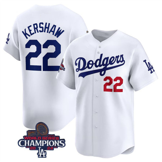 Los Angeles Dodgers #22 Clayton Kershaw White Jereymy 2024 World Series Champions Home Limited Stitched Jersey
