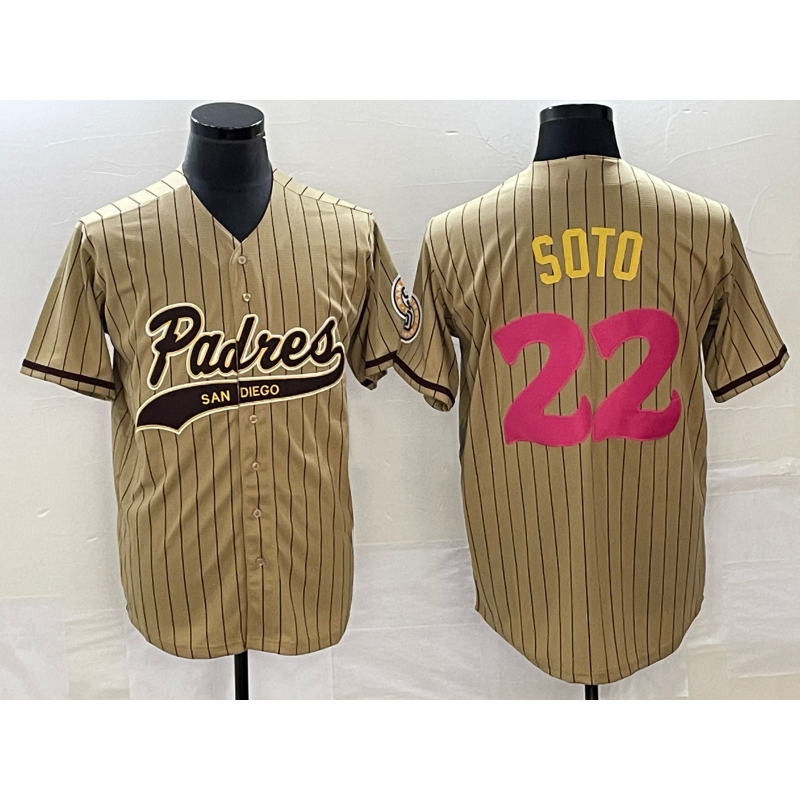 San Diego Padres #22 Juan Soto Tan Jereymy Pinstripe 2023 City Connect Cool Base Stitched Jersey