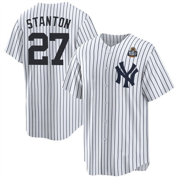 New York Yankees #27 Giancarlo Stanton White Jereymy 2024 World Series With Name Cool Base Stitched Jersey