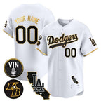 Custom Los Angeles Dodgers Vin Patch & Kobe Bryant Gold Trim Vapor Premier Limited Jersey V2 ¨C White Gold Jereymy
