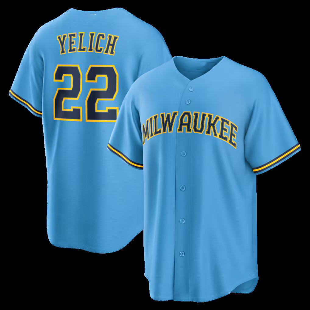 Milwaukee Brewers #22 Christian Yelich Light Blue Jereymy Road Replica Jersey