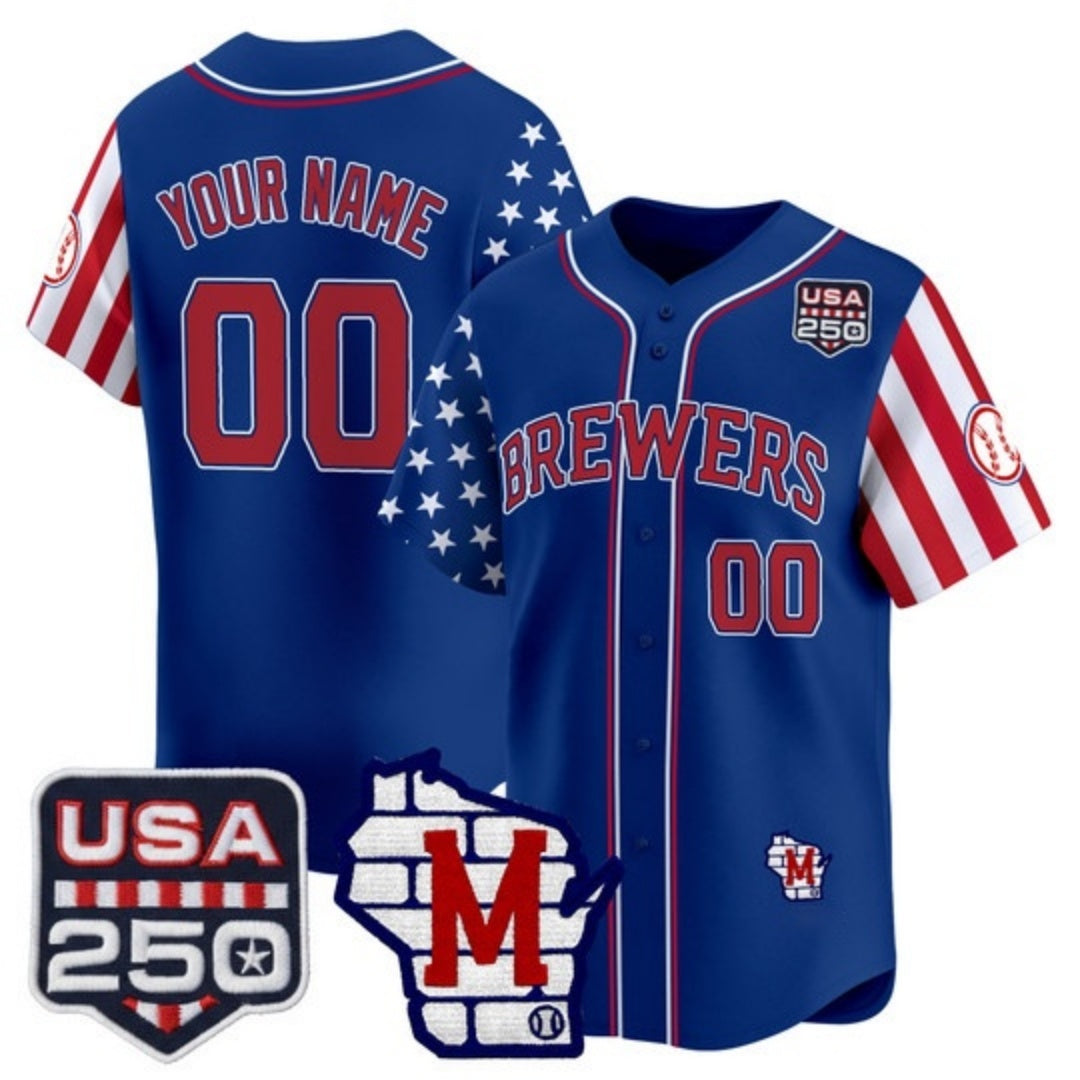Custom Milwaukee Brewers America 250 Edition Vapor Premier Limited Royal Jereymy Stitched Jerseys