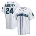 Seattle Mariners #24 Ken Griffey Jr. White Jereymy Home Replica Jersey