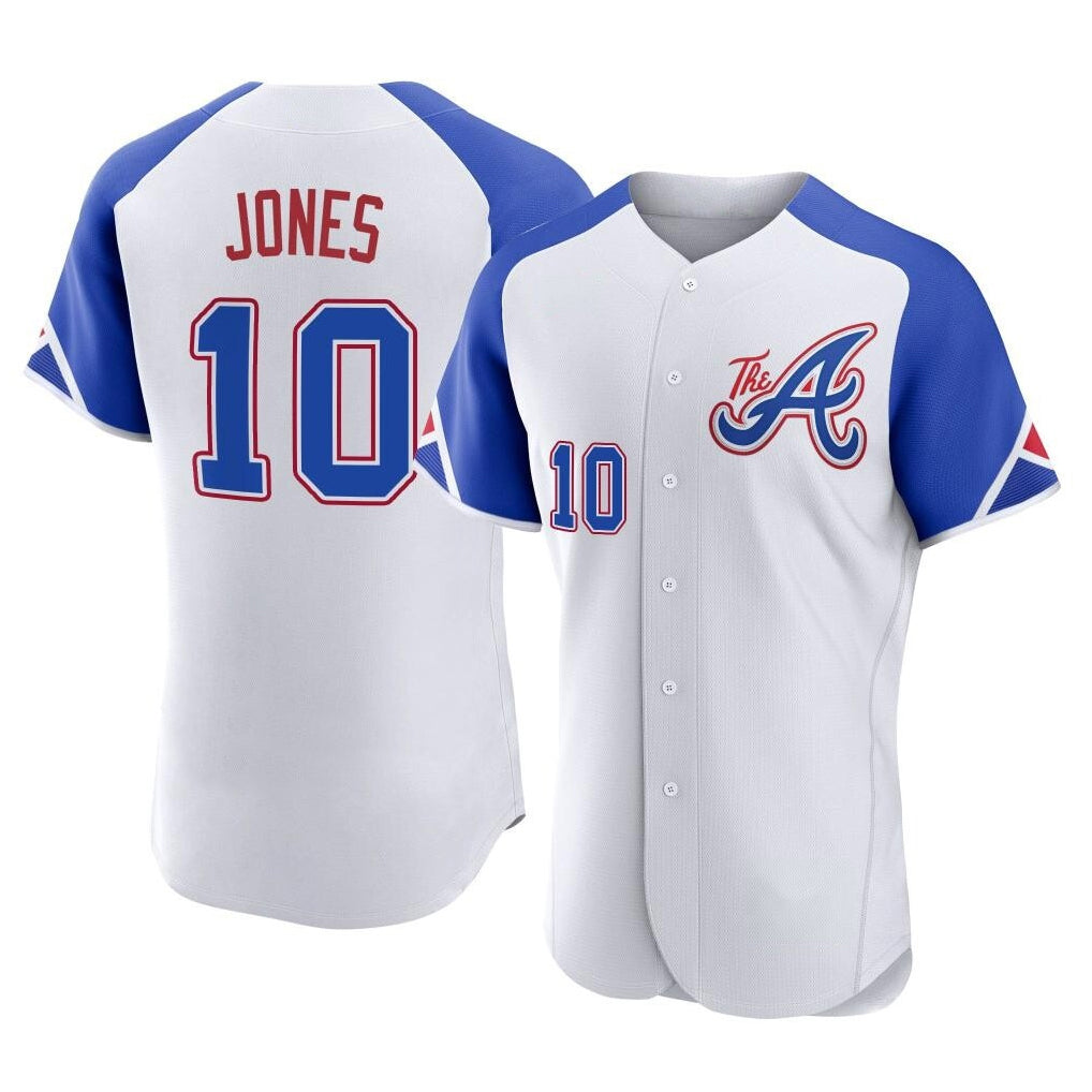 Atlanta Braves #10 Chipper Jones Player White Jereymy City Connect Limited Elite Home Game Stitched Jerseys