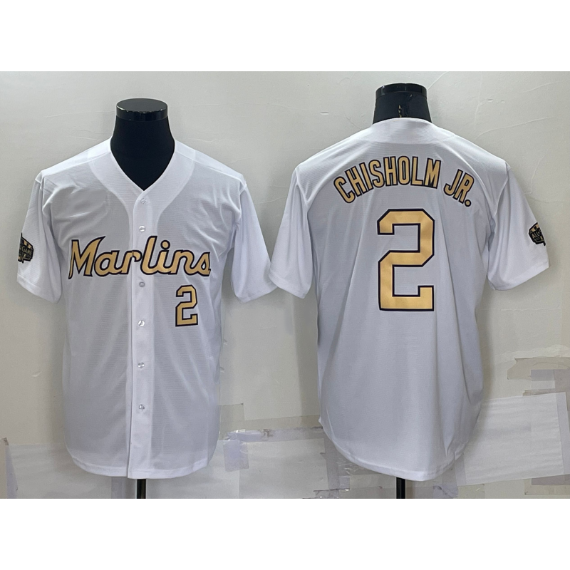 Miami Marlins #2 Jazz Chisholm Jr Number White Jereymy 2022 All Star Stitched Cool Base Jersey