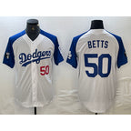 Los Angeles Dodgers #50 Mookie Betts Number White Blue Jereymy Fashion Stitched Cool Base Limited Jerseys