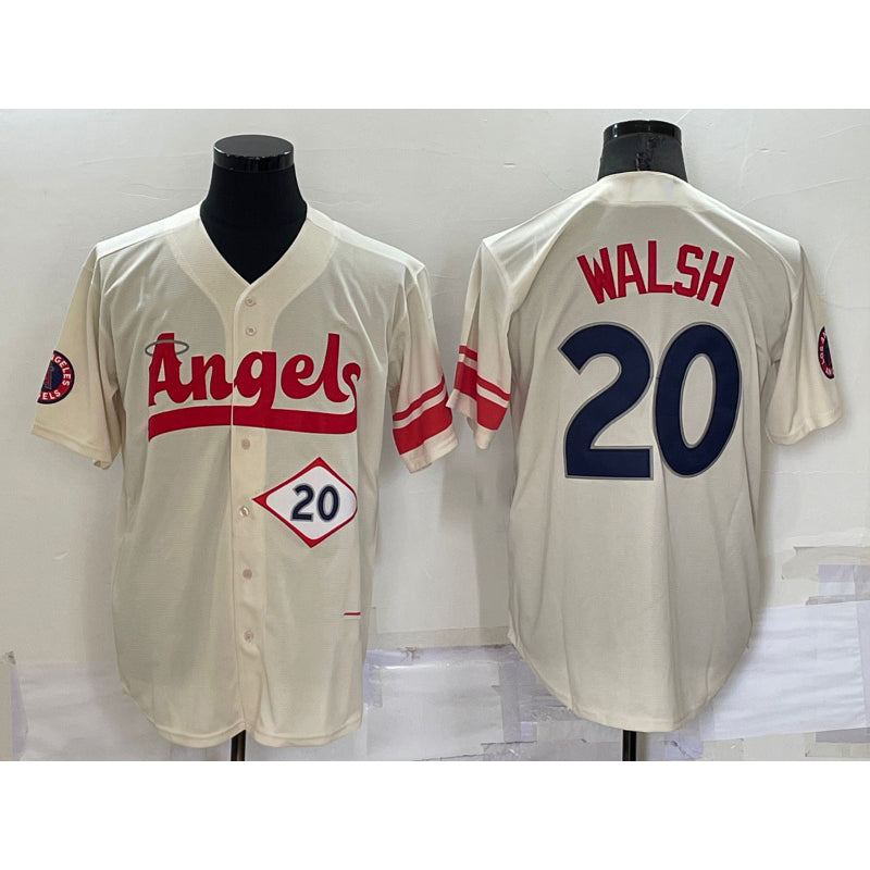 Los Angeles Angels #20 Jared Walsh Number Cream Jereymy 2022 City Connect Cool Base Stitched Jersey