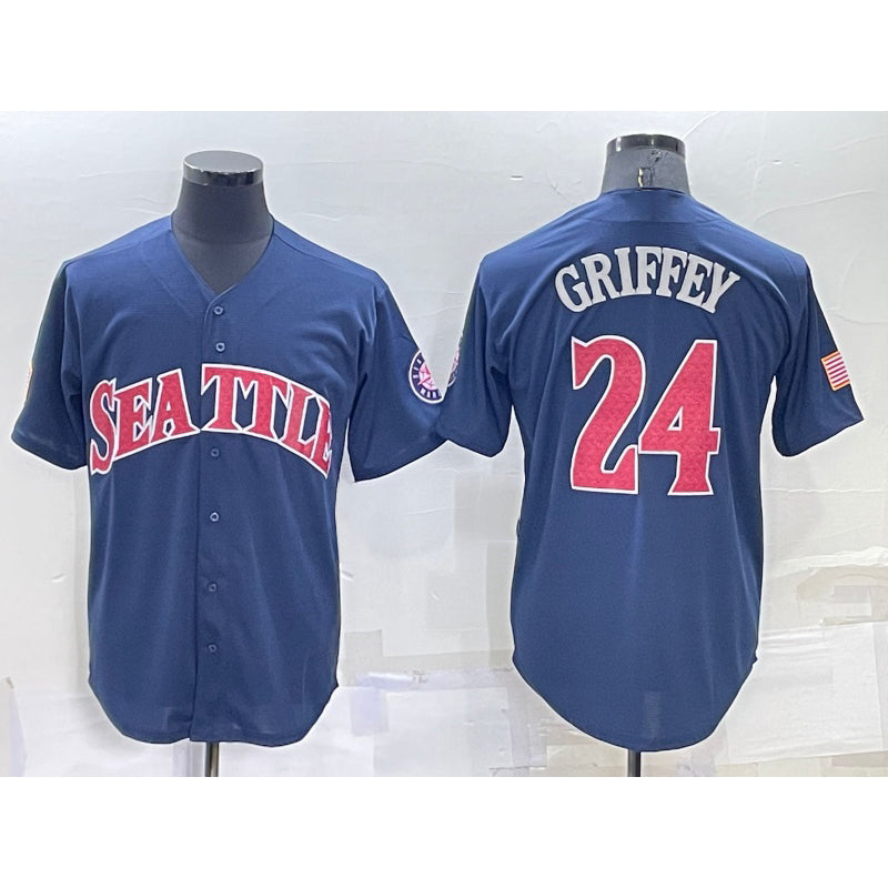 Seattle Mariners #24 Ken Griffey Navy Blue Jereymy Fashion Stars Stripes Cool Base Independence Day Jersey