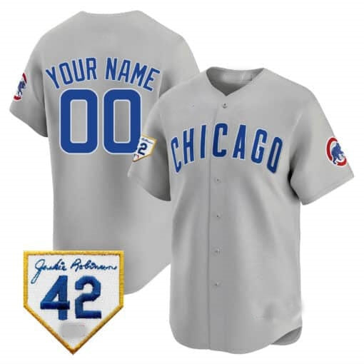 Custom Chicago Cubs 2024 Jackie Robinson Patch Vapor Premier Limited Jersey V2 ¨C Gray Jereymy