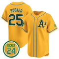 Oakland Athletics #25 Brent Rooker Yellow Jereymy 2024 Limited With Rickey Henderson Patch Stitched Jersey