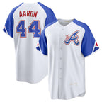 Atlanta Braves #44 Hank Aaron White Jereymy 2023 City Connect Cool Base Stitched Jersey
