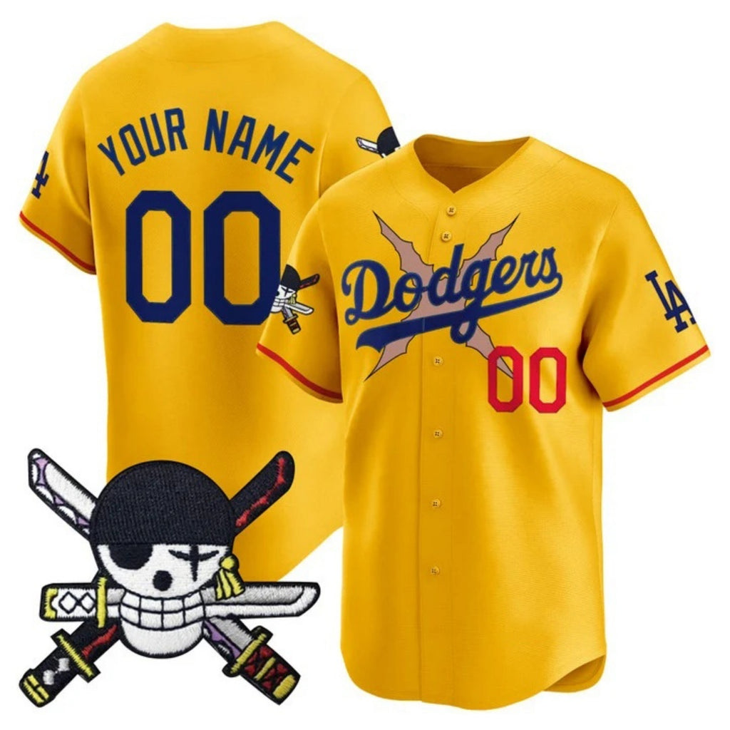 Custom Los Angeles Dodgers x One Piece Gold Jereymy Zoro Patch Vapor Premier Limited Jersey - Stitched
