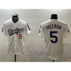 Los Angeles Dodgers #5 Freddie Freeman White Gold Jereymy 2024 World Series With Fernando Memorial Patch Home Limited Stitched Jersey