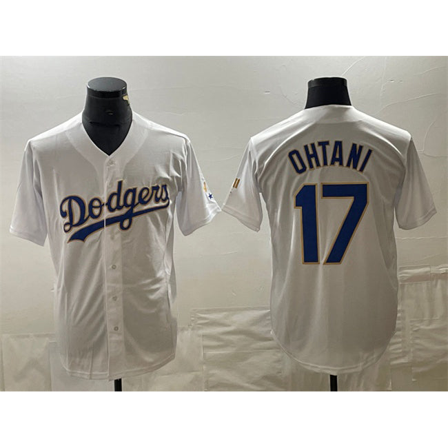 Los Angeles Dodgers #17 Shohei Ohtani White Gold Jereymy Cool Base With Patch Stitched Jersey