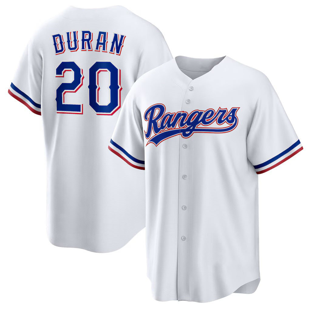 Texas Rangers #20 Ezequiel Duran White Jereymy Home Replica Jersey
