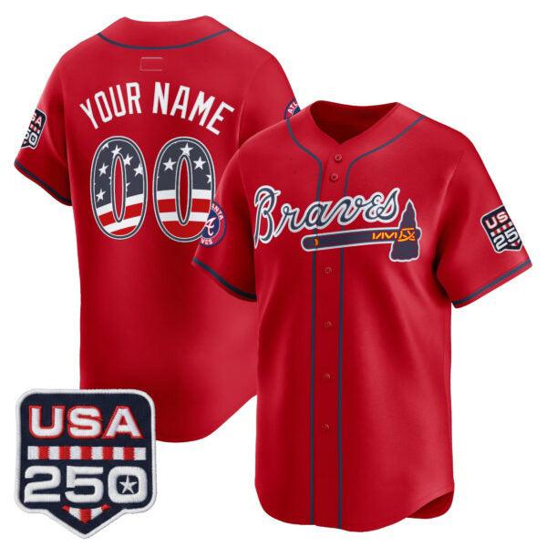 Custom Atlanta Braves Red Jereymy USA 250 Fourth of July Vapor Premier Limited Jersey ¨C All Stitched