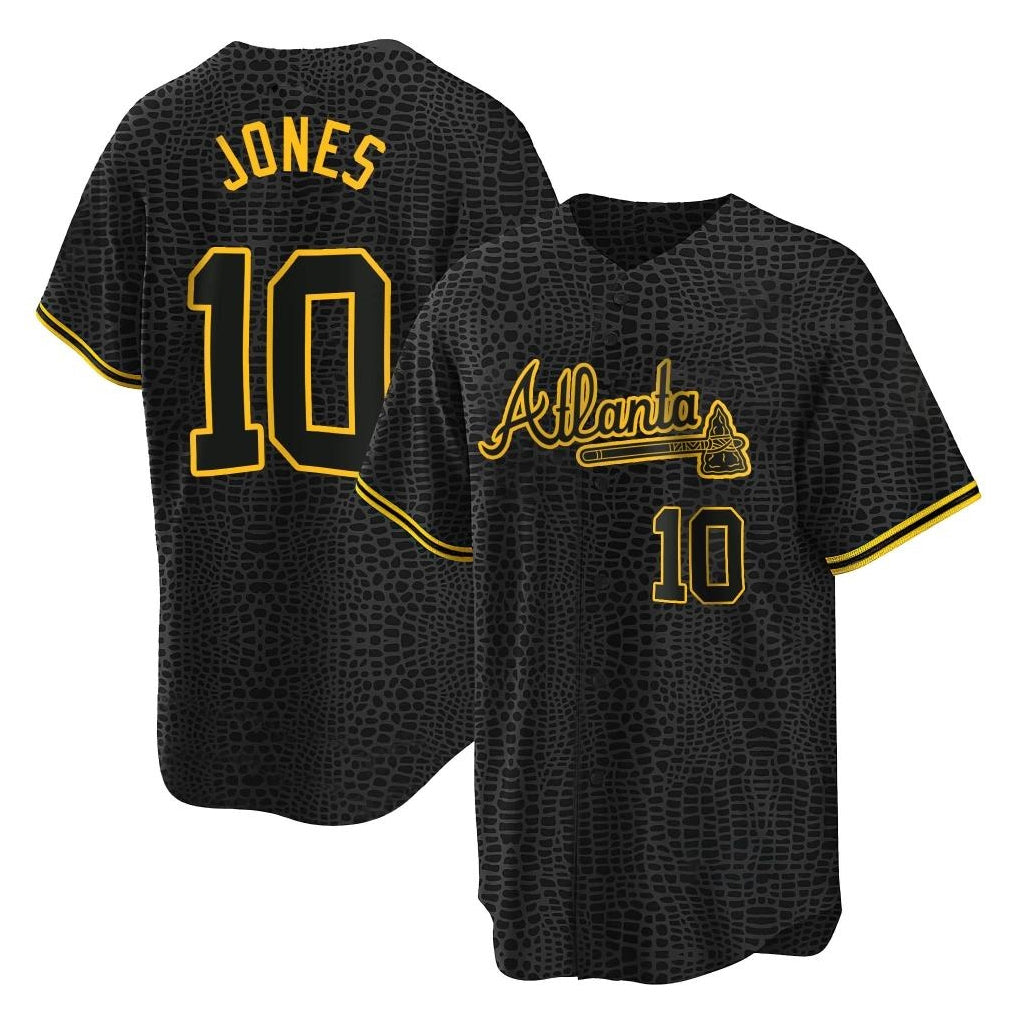 Atlanta Braves #10 Chipper Jones Player Black Jereymy Snake Skin City Home Game Stitched Jerseys