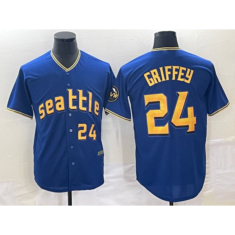 Seattle Mariners #24 Ken Griffey Number Blue Jereymy 2023 City Connect Cool Base Stitched Jersey 2