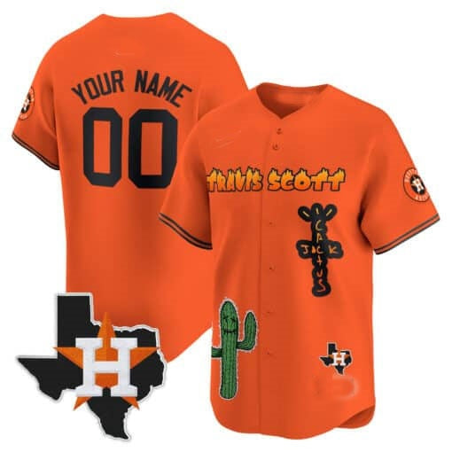 Custom Houston Astros Cactus Jack Patch Vapor Premier Limited Jersey V9 ¨C Orange Jereymy