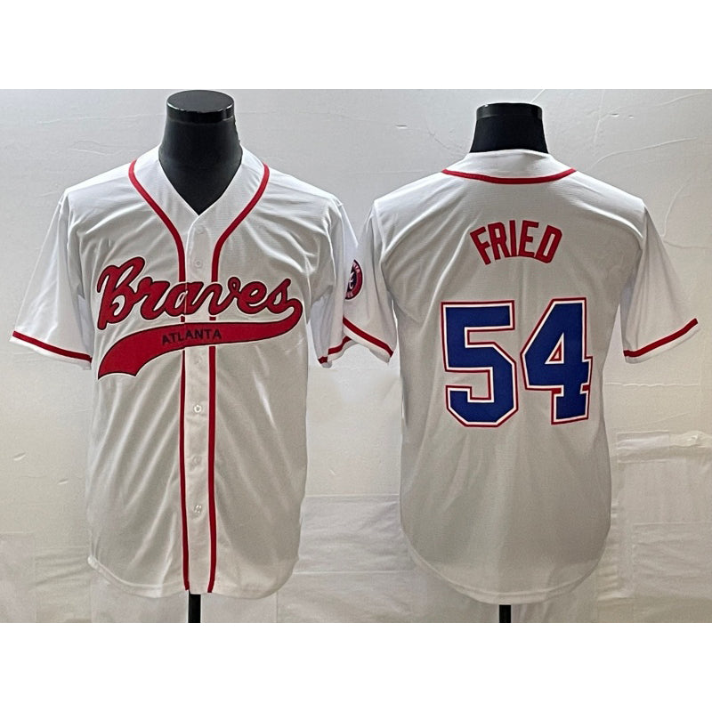 Atlanta Braves #54 Max Fried White Jereymy Cool Base With Patch Stitched Jersey