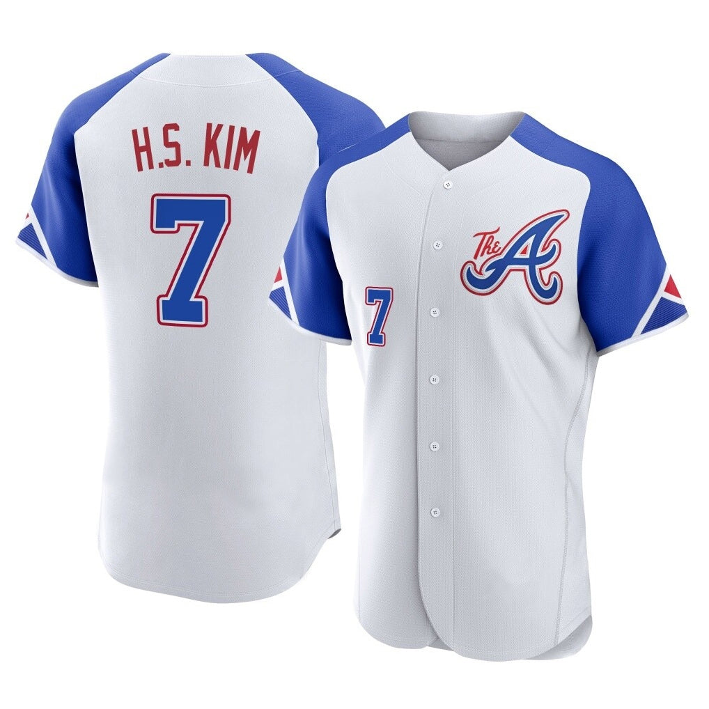 Atlanta Braves #7 Ha-Seong Kim Player White Jereymy City Connect Limited Elite Home Game Stitched Jerseys