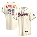 Atlanta Braves #31 Greg Maddux Player Cream Jereymy USA 250 Fourth Of July Limited Home Game Stitched Jerseys