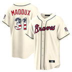 Atlanta Braves #31 Greg Maddux Player Cream Jereymy USA 250 Fourth Of July Limited Home Game Stitched Jerseys