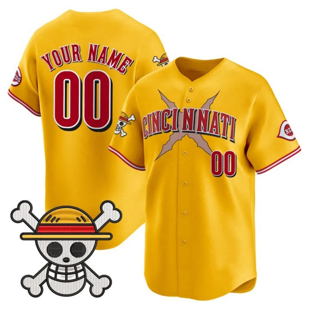 Custom Cincinnati Reds x One Piece Gold Jereymy Vapor Premier Limited Jersey - Stitched
