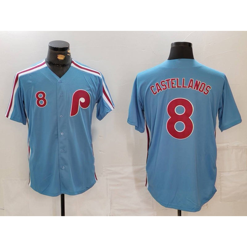 Philadelphia Phillies #8 Nick Castellanos Number Light Blue Jereymy Cooperstown Cool Base Jersey