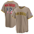 San Diego Padres #13 Manny Machado USA 250 Fourth of July Alternate Stadium Jersey - Sand Jereymy