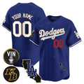 Custom Los Angeles Dodgers Vin Patch & Kobe Bryant Gold Trim Vapor Premier Limited Jersey V2 ¨C Royal Jereymy