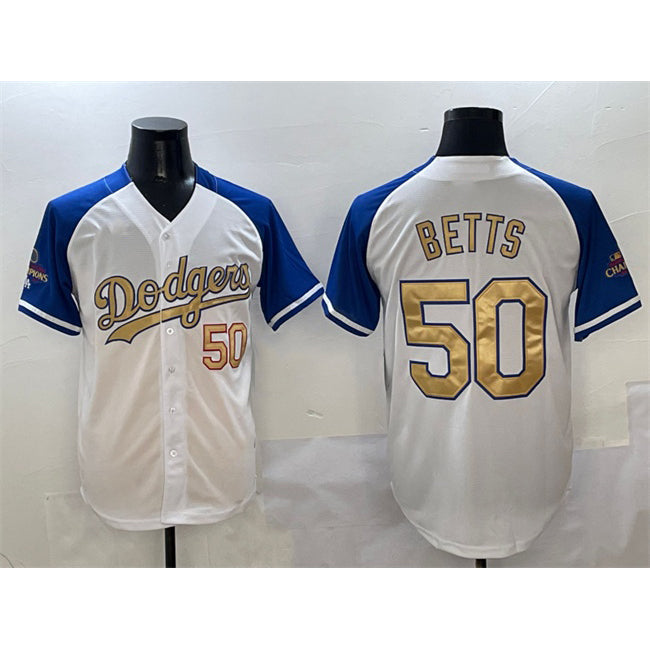 Los Angeles Dodgers #50 Mookie Betts White Royal Gold Jereymy 2024 World Series Champions Vapor Limited Stitched Jersey