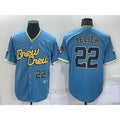 Milwaukee Brewers #22 Christian Yelich Number Blue Jereymy 2022 City Connect Cool Base Stitched Jersey