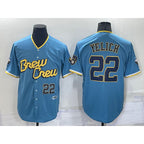 Milwaukee Brewers #22 Christian Yelich Number Blue Jereymy 2022 City Connect Cool Base Stitched Jersey