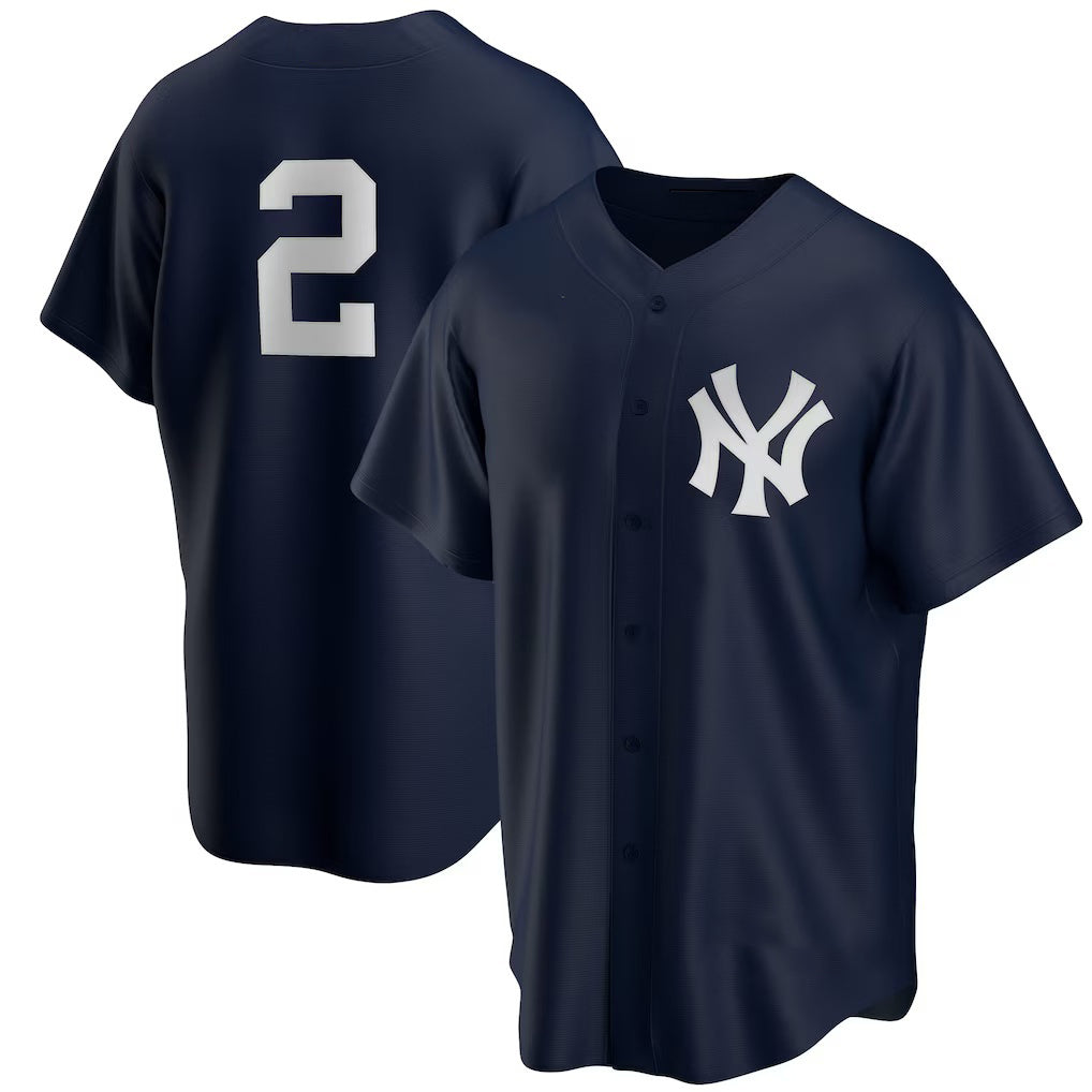 New York Yankees #2 Derek Jeter Navy Jereymy Alternate Replica Player Jersey